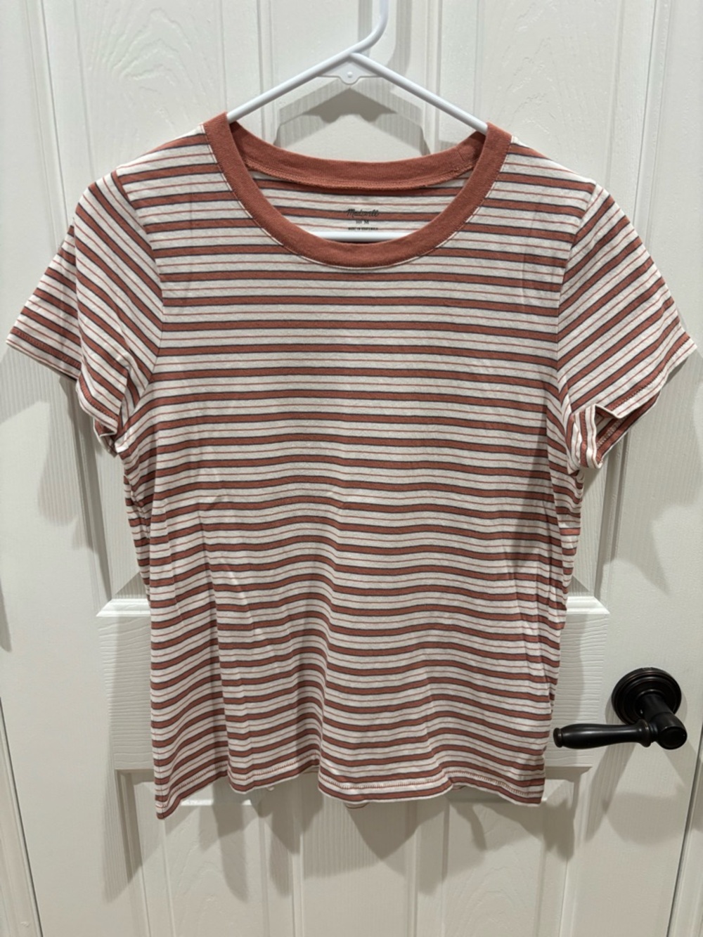 Madewell Rust and Cream Striped Short Sleeve Tee